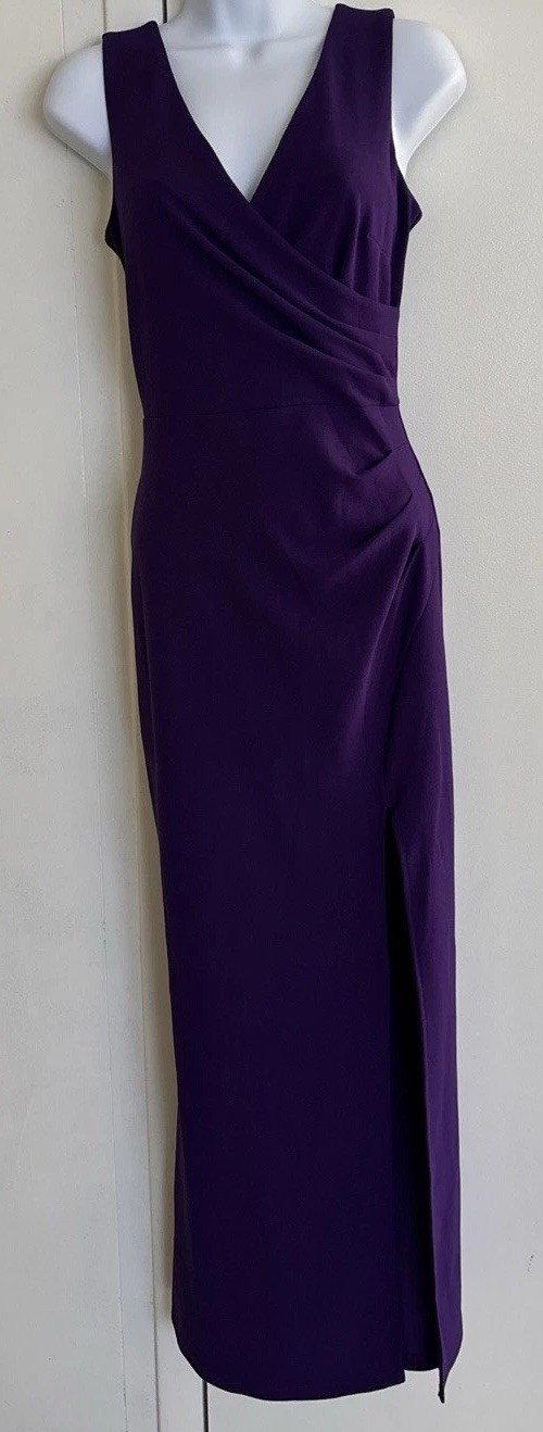 Sleeveless V Neck Split Mermaid Purple Evening Cocktail Long Dress, Urban Chic