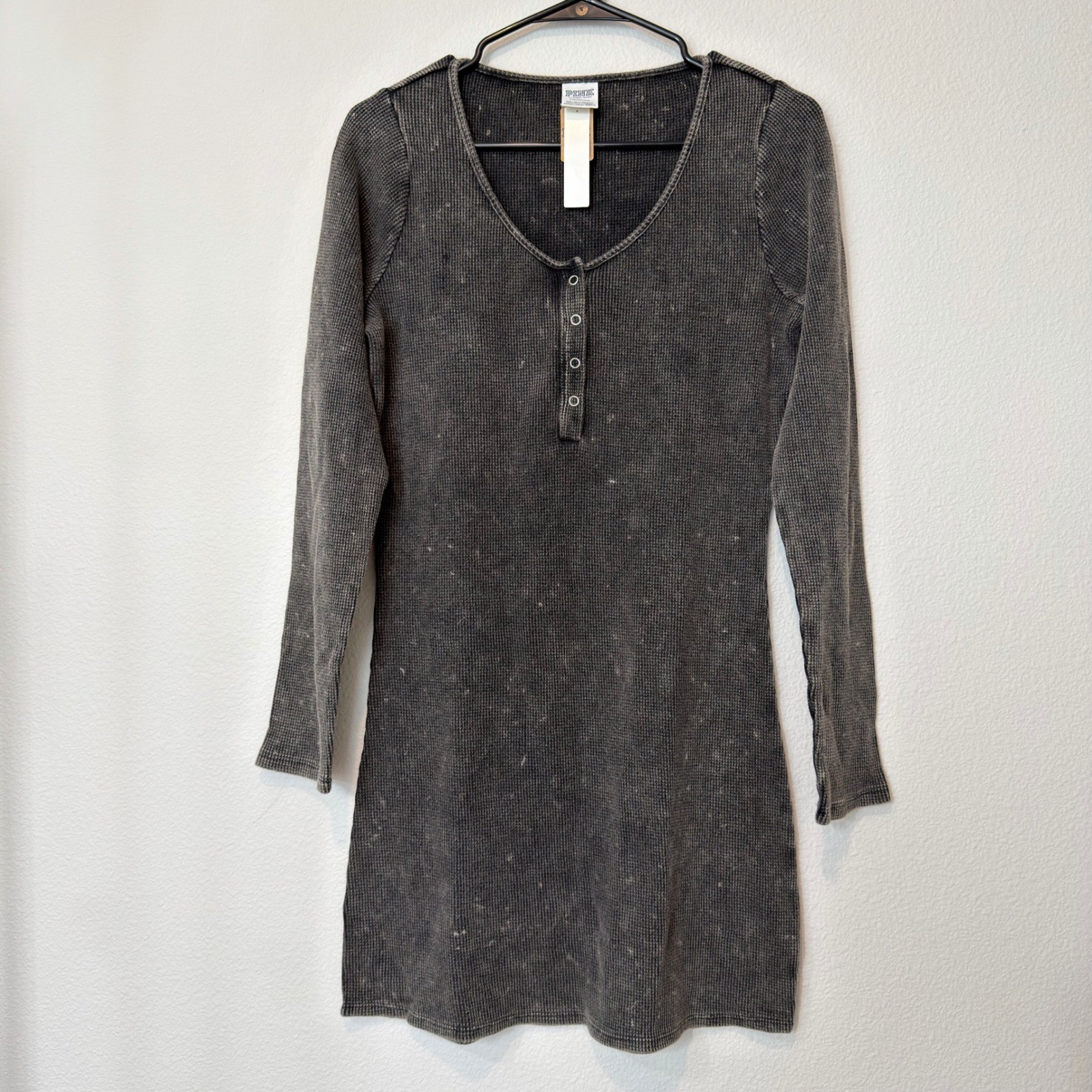 PINK Victoria’s Secret Henley Dress Womens Large Gray New Acid Wash Thermal