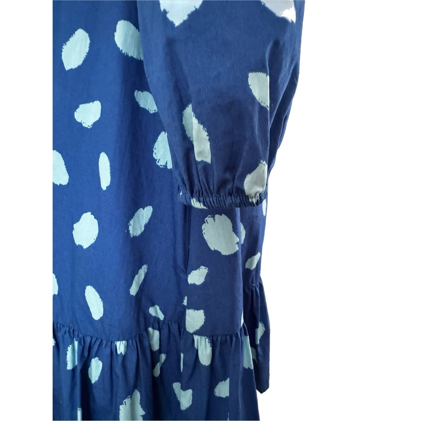 Sugar lips Blue Polka-Style Ruffle-Sleeve Tie-Neck Dress Sz M