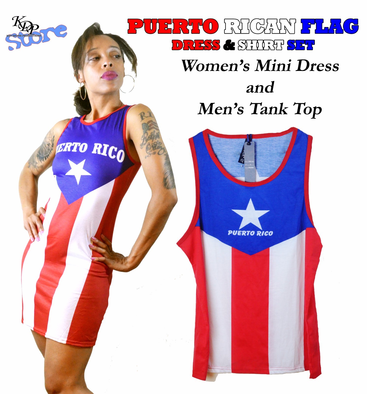Puerto Rican Flag Women’s Dress & Men’s Shirt Set