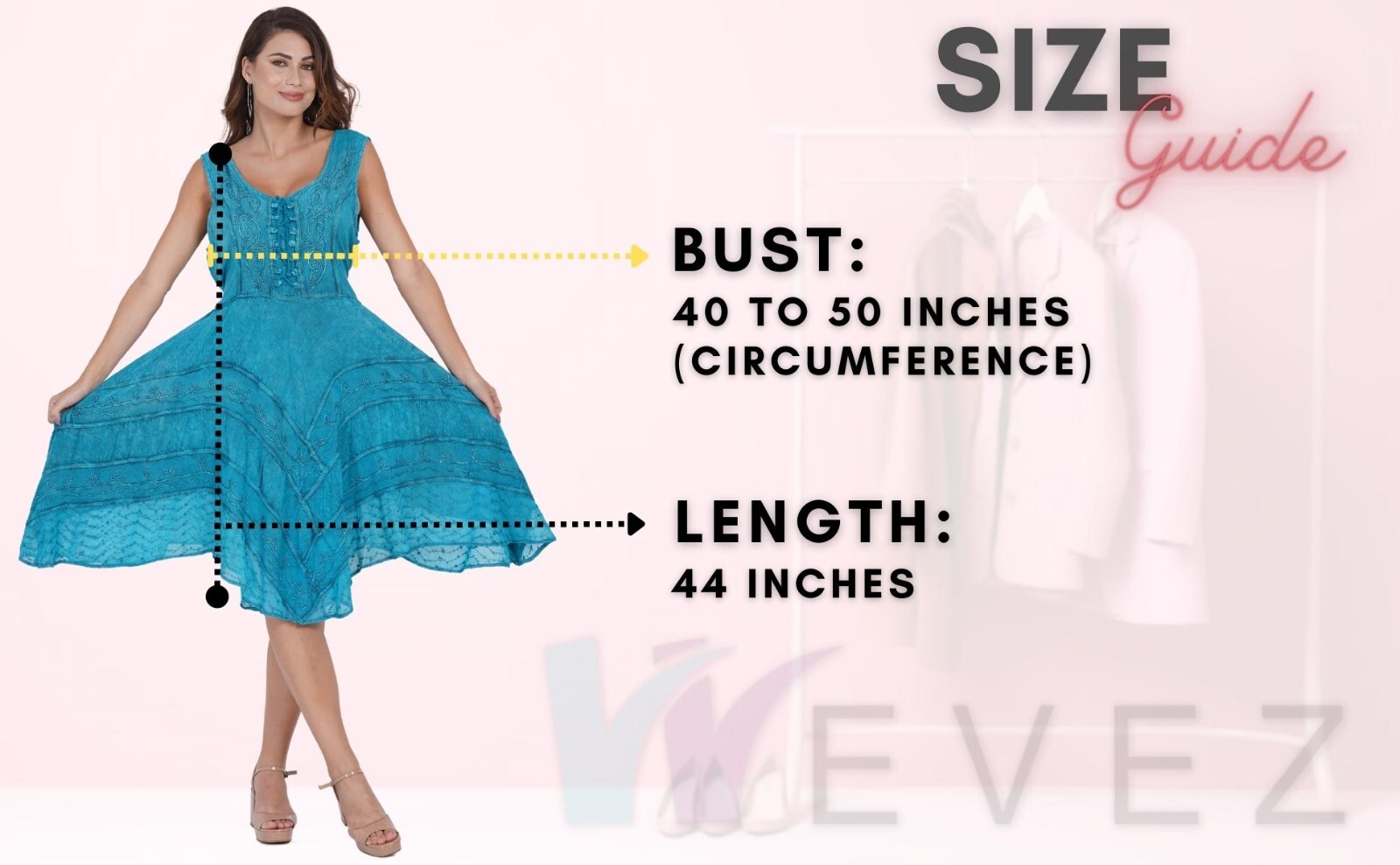 Women’s Zendaya Stonewashed Embroidered Floral Vine Sleeveless U-Neck Dress Mix