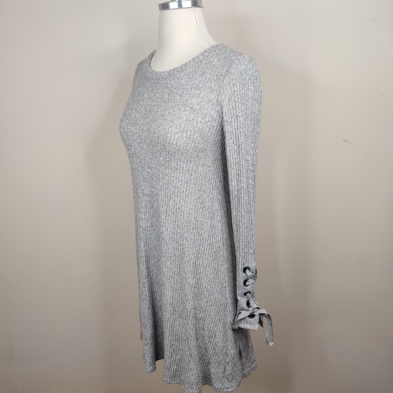 American Eagle Soft Plush Fleece Dress Gray XS Long Sleeve Lace Up Cuff