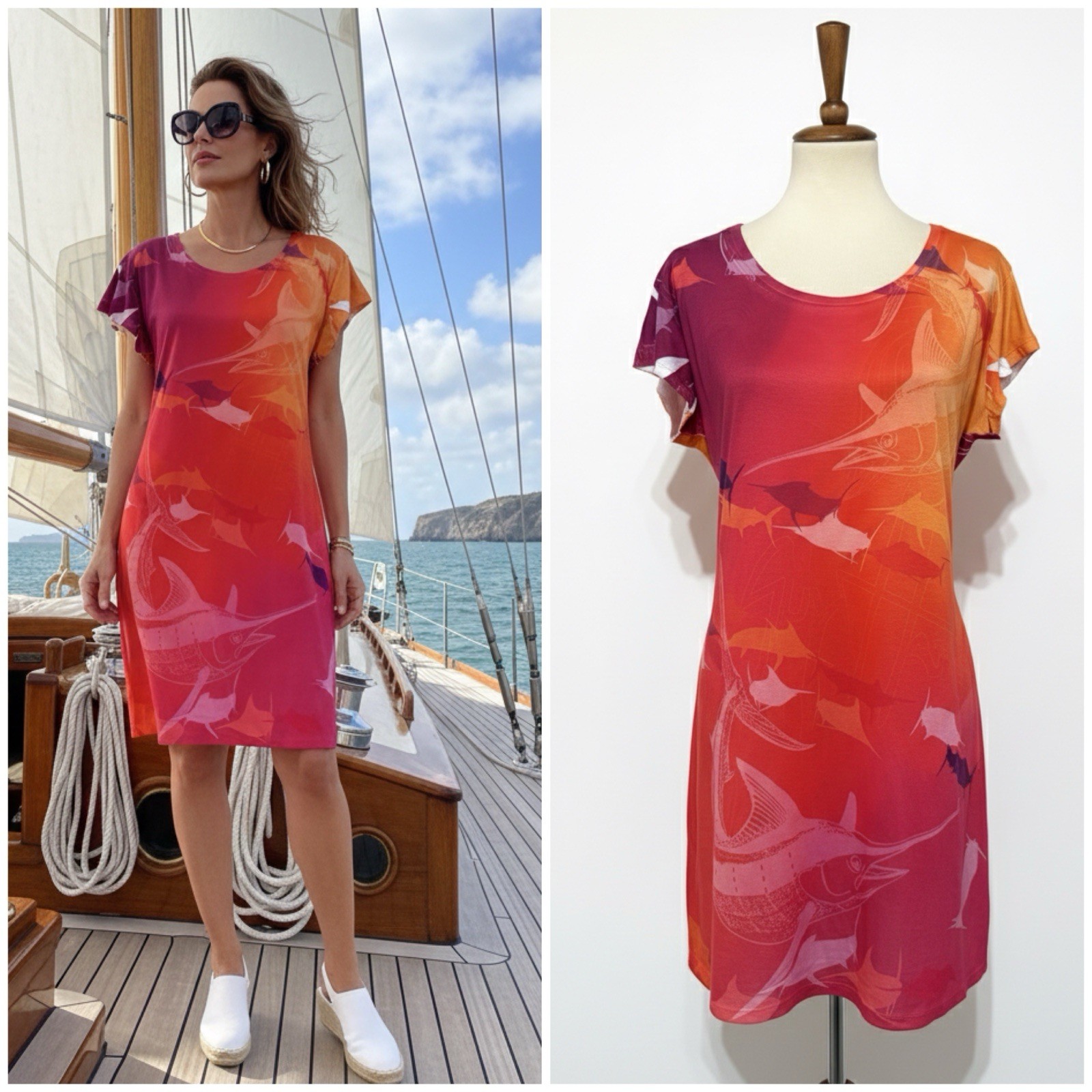 NWOT Guy Harvey Women’s Nautical Ombré Reef Fish Sun Dress Art To Wear Summer XL