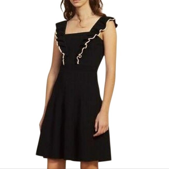 Sandro Tristan Black & Cream Sleeveless Ruffled Knit Dress Womens EU42/US 8-10
