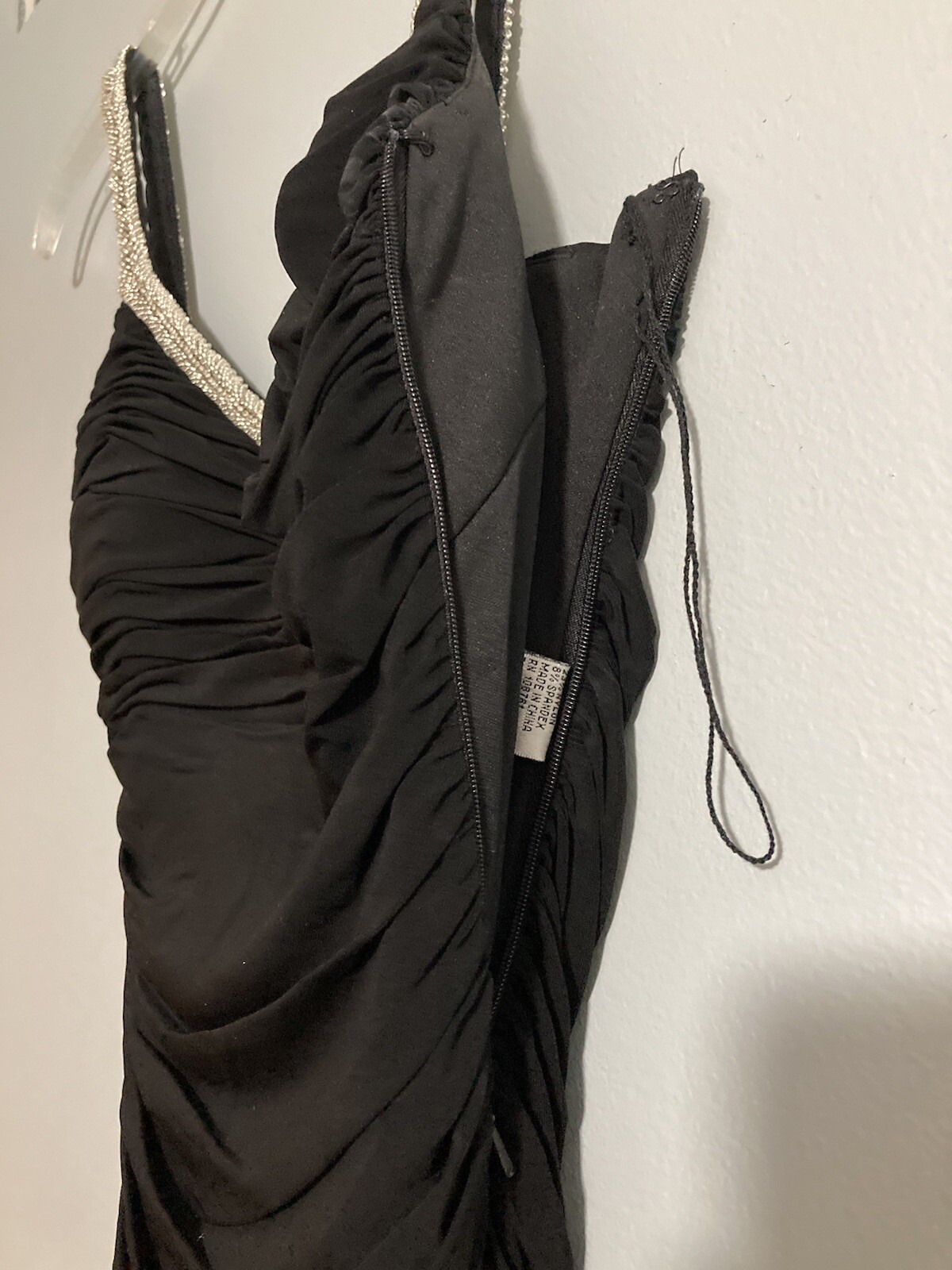 Niteline Black Beaded Strap Neckline Ruched Cocktail Dress Size 2 NWOT