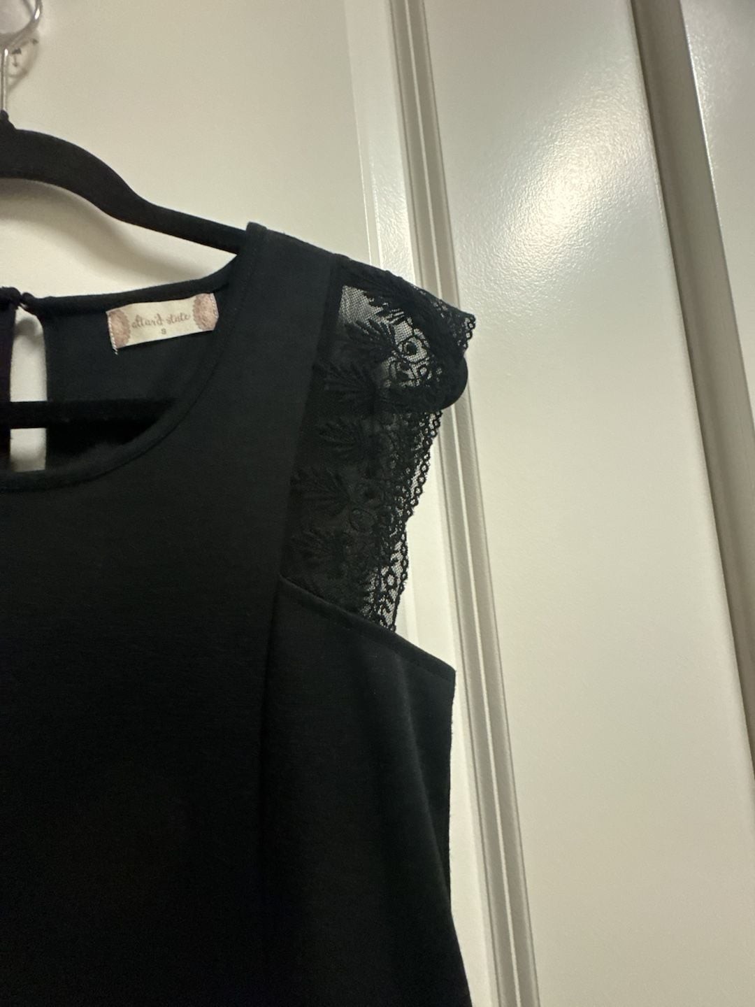 Altar’d State Black Sleeveless Mini Dress with Lace Shoulder Details