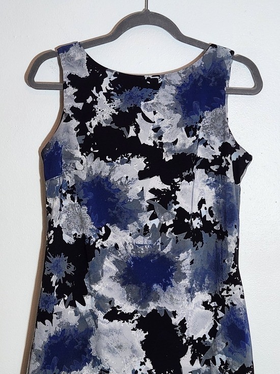 AB Studio Black Blue Gray Sleeveless Sheath Mini Dress Sz 8 Wedding Guest Dress