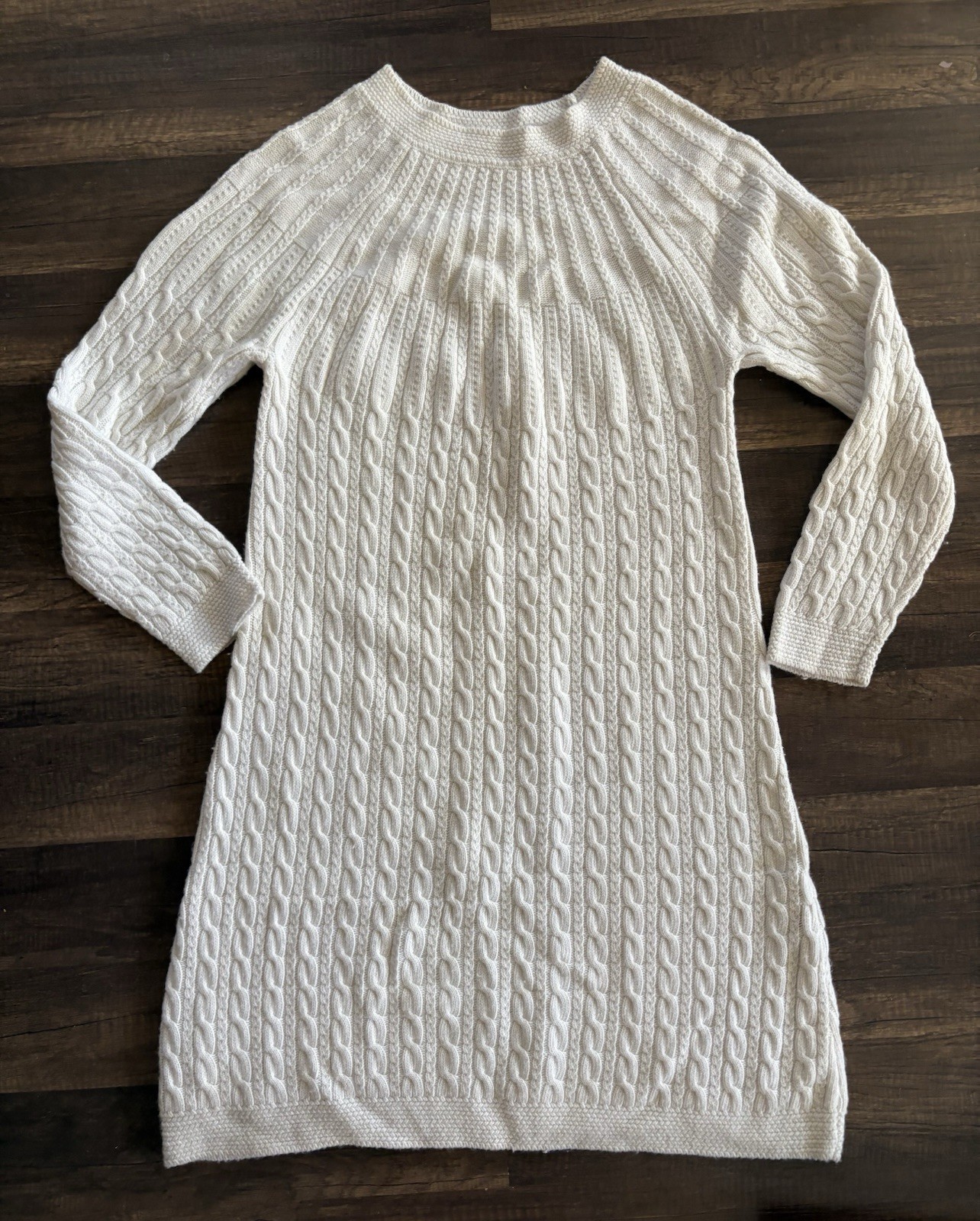 Soft Surroundings Nordic Cable Knit Sweater Dress White Wool Cashmere Blend Sm