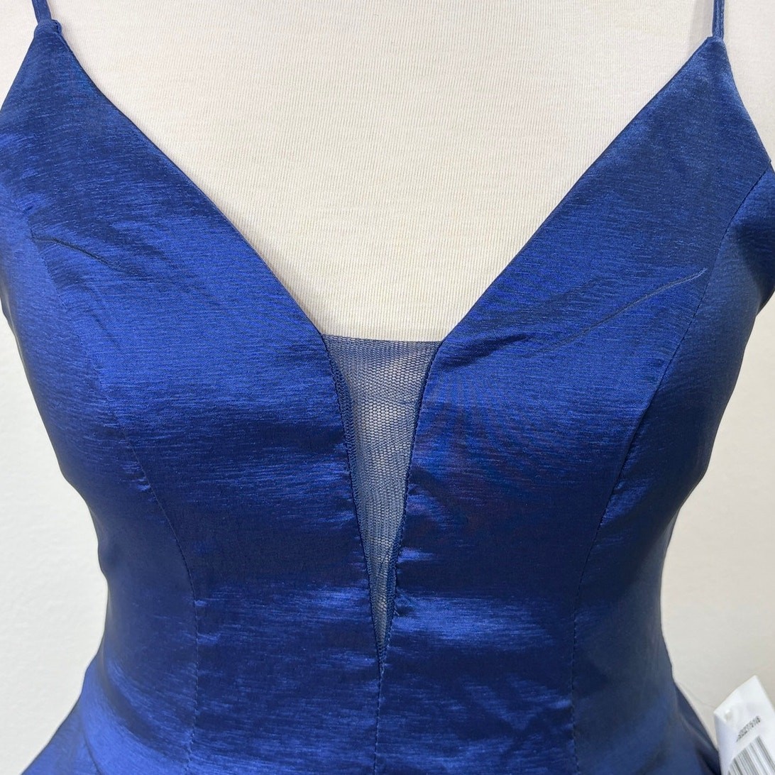 B Darlin Size 5/6 Dress Cocktail Hoco Prom Vintage Hi-Low Princess Taffeta Blue