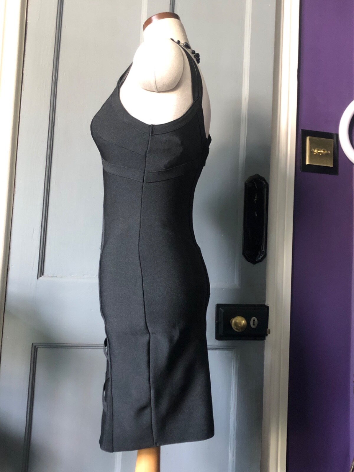 S Black Bondage Bodycon Banded elasticated strap & Zipper bodyconl Dress
