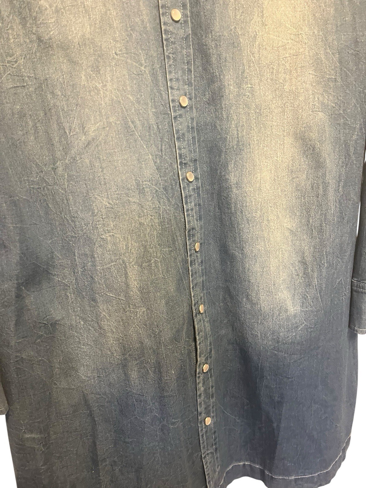 Johnny Was 3J Workshop Denim Chambray Shirt Dress Western Snap Blue I Small