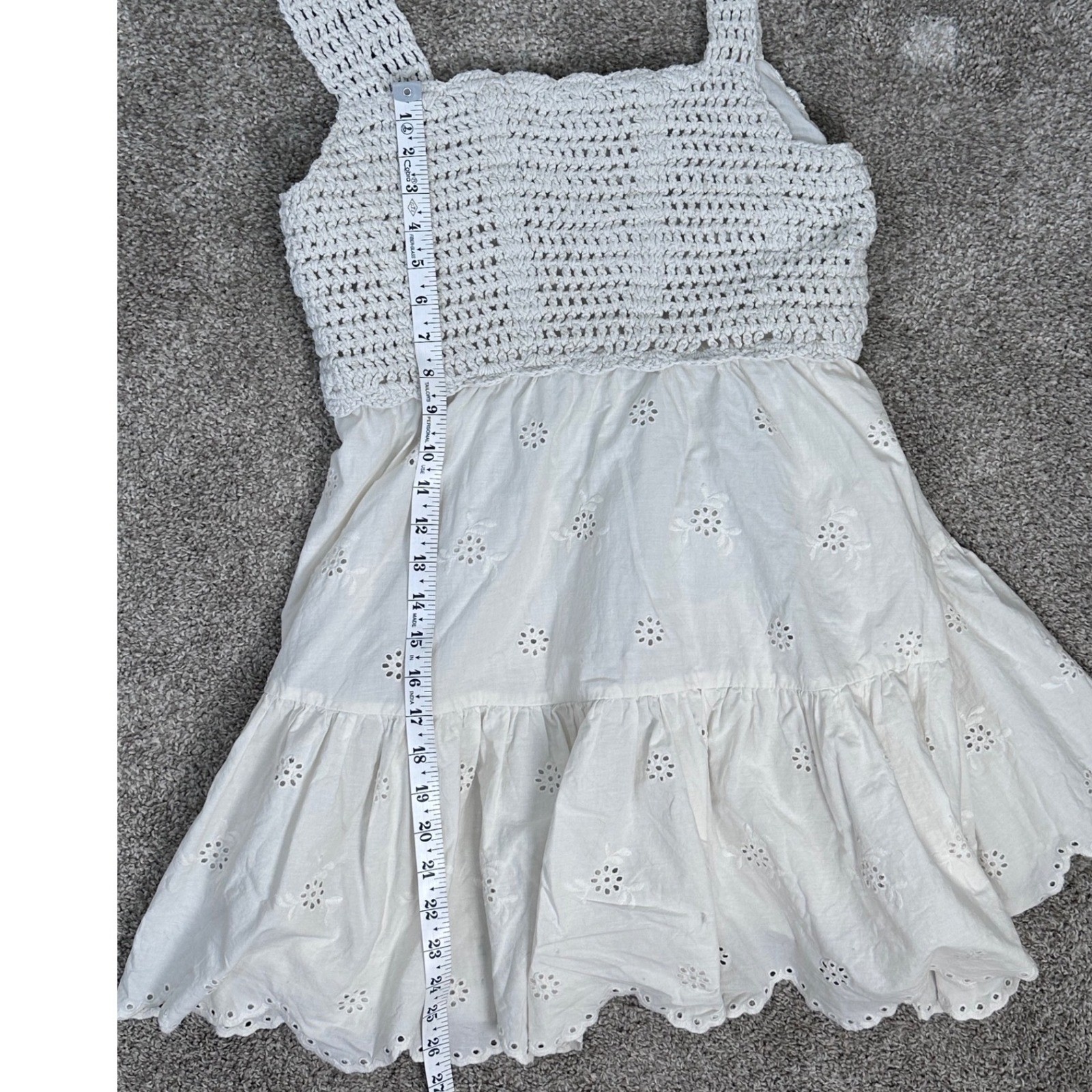 ASOS DESIGN Cream Crochet Broderie Anglaise Mini Dress Tiered Eyelet US 10