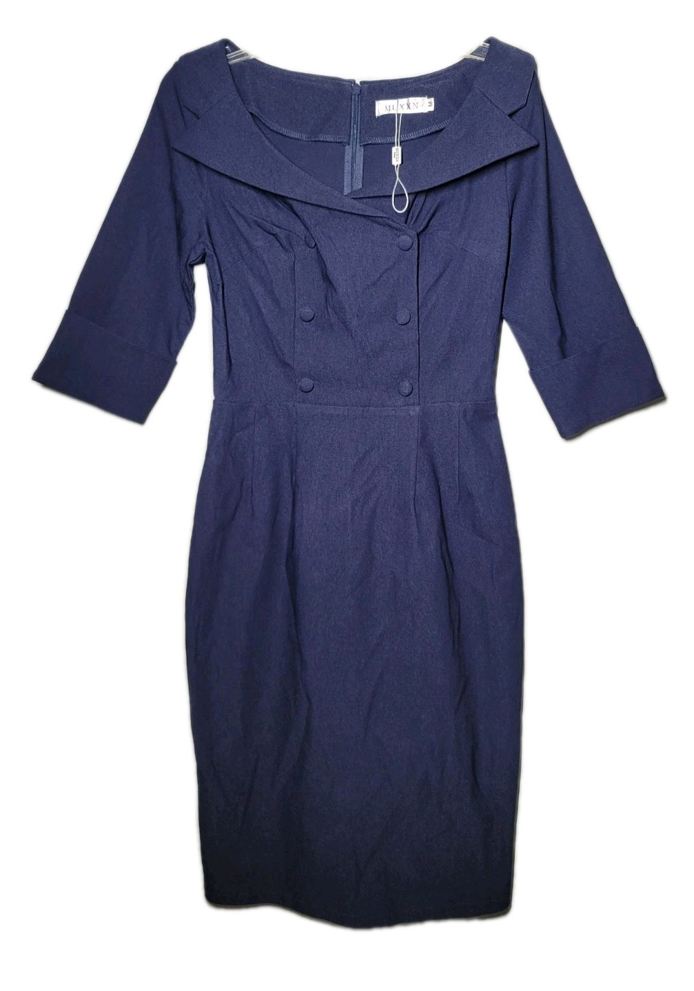 NWT MUXXN Women SZ M Classic Vintage Retro Sweetheart Neckline Cocktail NavyBlue