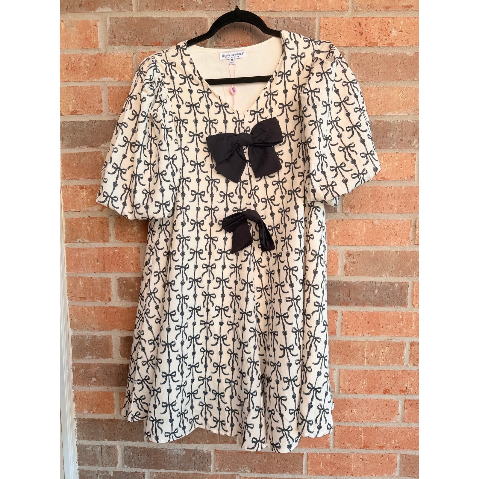 Simply Southern Black Bow BabyDoll Dress Size Medium NWT