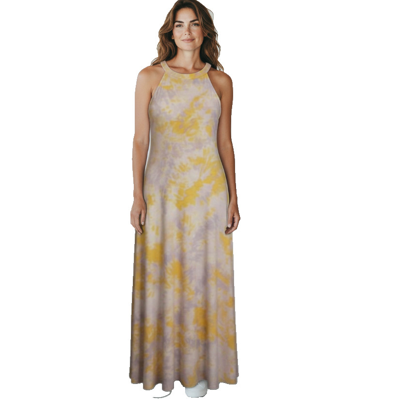 NWT VILA Maxi Dress M Yellow White Floral Halter Open Tie Back Lined Summer