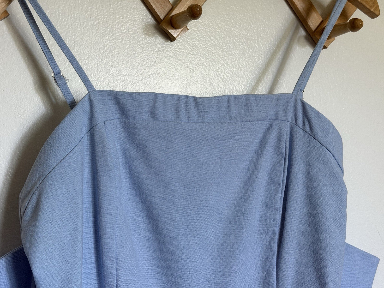 TCEC Light Blue Square Neck Strappy Mini Dress w/ Bow Detail Adjustable Size S