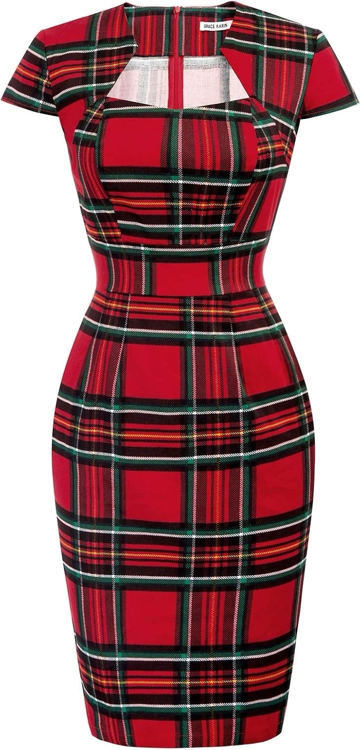Grace Karin NWT Dress Retro Rockabilly Pinup Red Plaid Holiday size XXL 2XL