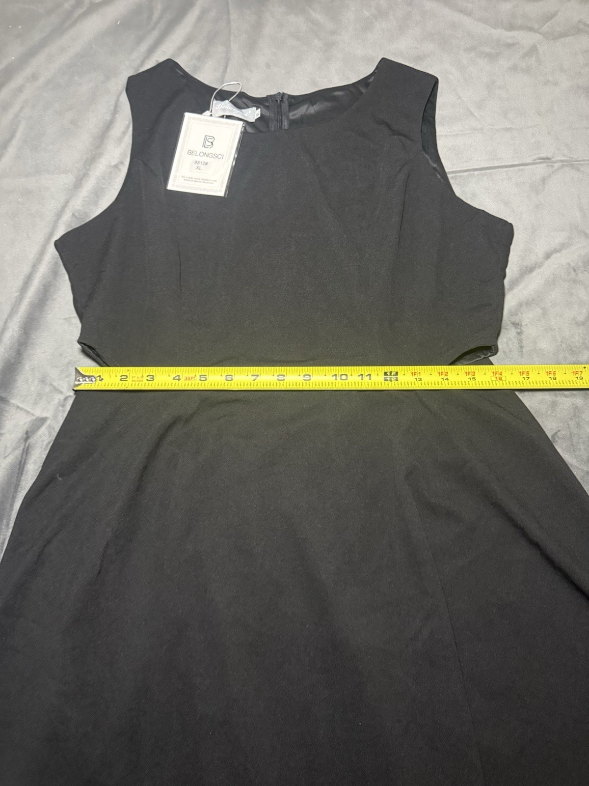 Belongsci Black Solid Scoop Neck Sleeveless Fit & Flare Knee Dress Womens XL