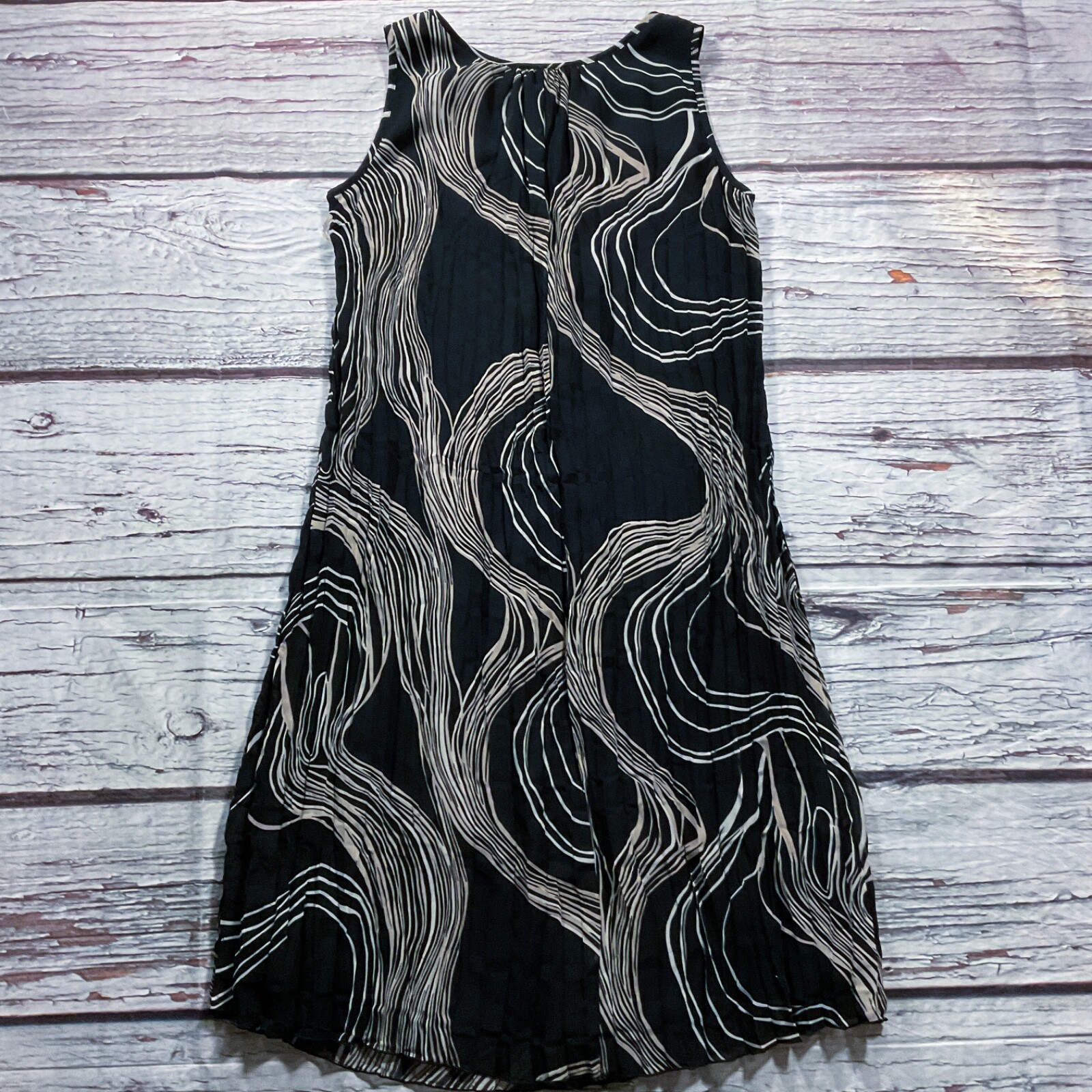 Kasper Womens Dress size Small Black Tan Pullover Pleated A-Line Tank Lined