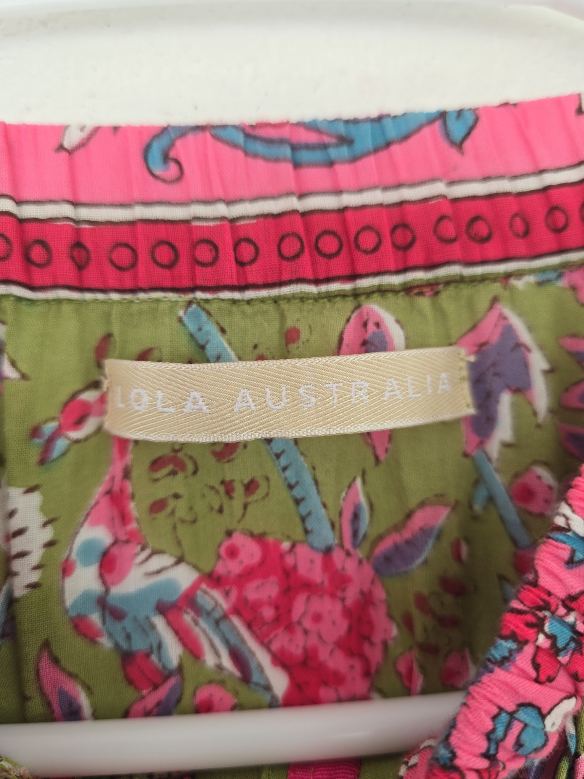 Lola Australia Pacific midi dress pink/green floral button-down XS Cotton