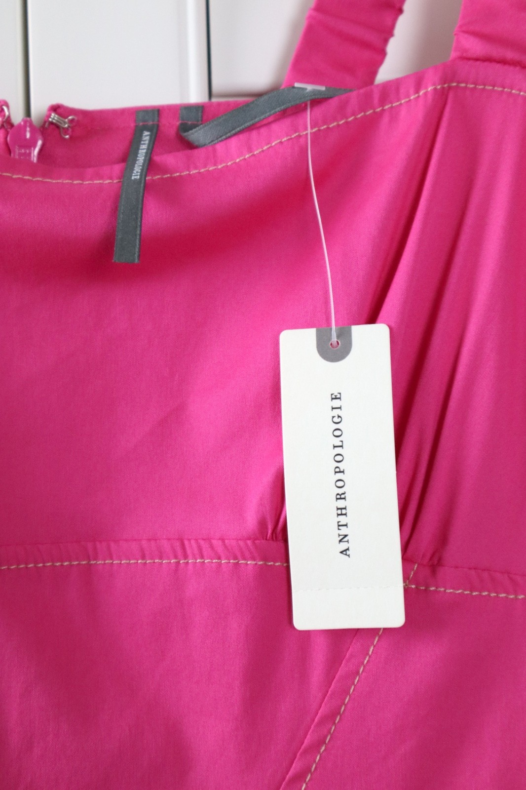 ANTHROPOLOGIE NWT $158 Solid Pink Plunge Drop Waist A-Line Mini Dress Size Small