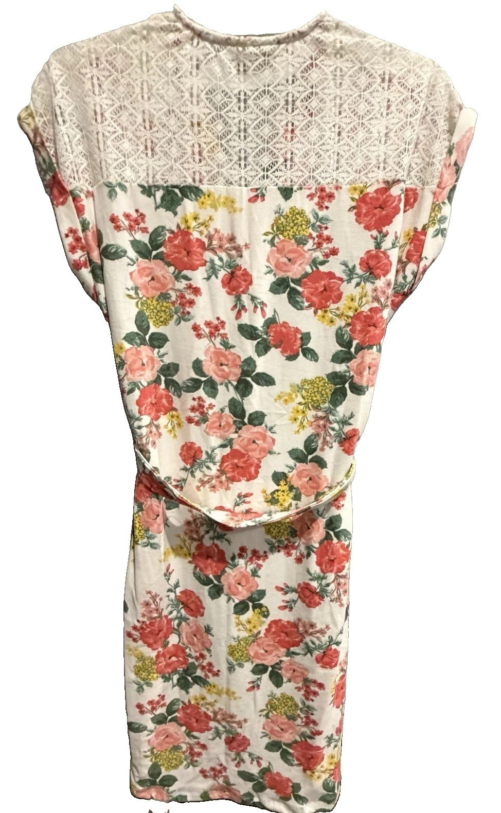 NWT Bobbie Brooks Women’s Small White Floral Dress V Neck Lace Back Waist Tie