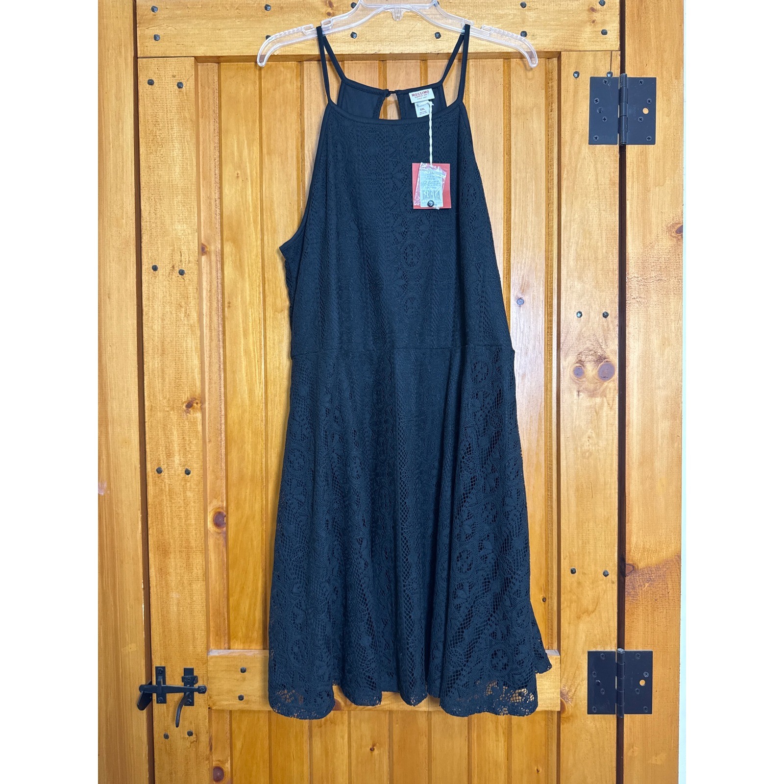 Mossimo Supply Co Black Lace Skater Dress XXL NWT Spaghetti Strap Peephole Back