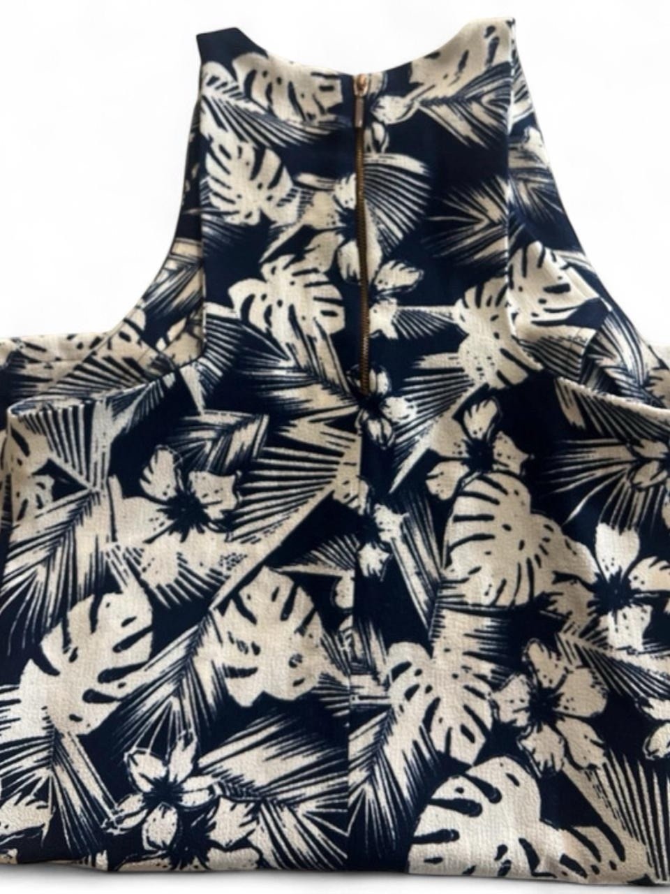 PULL & BEAR TROPICAL PALMS HALTER DRESS NAVY BLUE RESORT WEAR MEDIUM DRESS