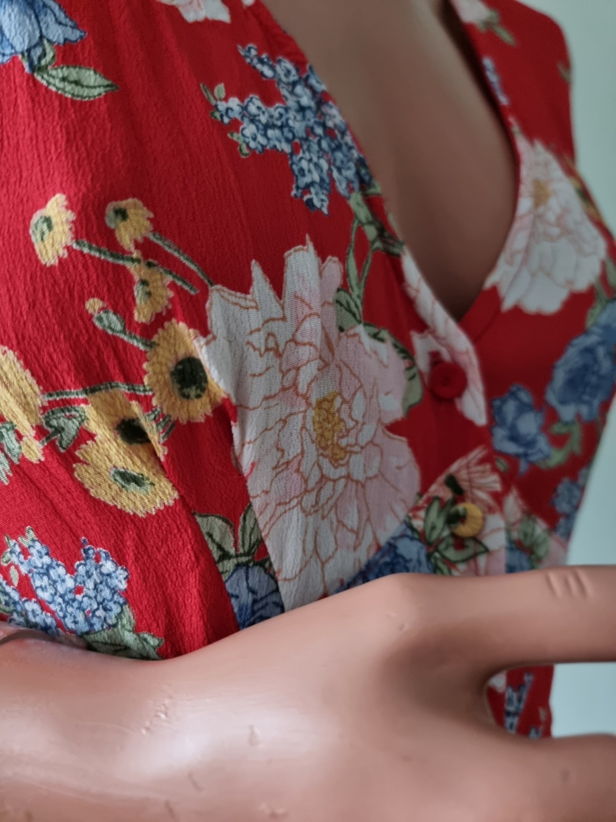 Vintage Miss Selfridge Red Floral Button Front Maxi Dress UK:6