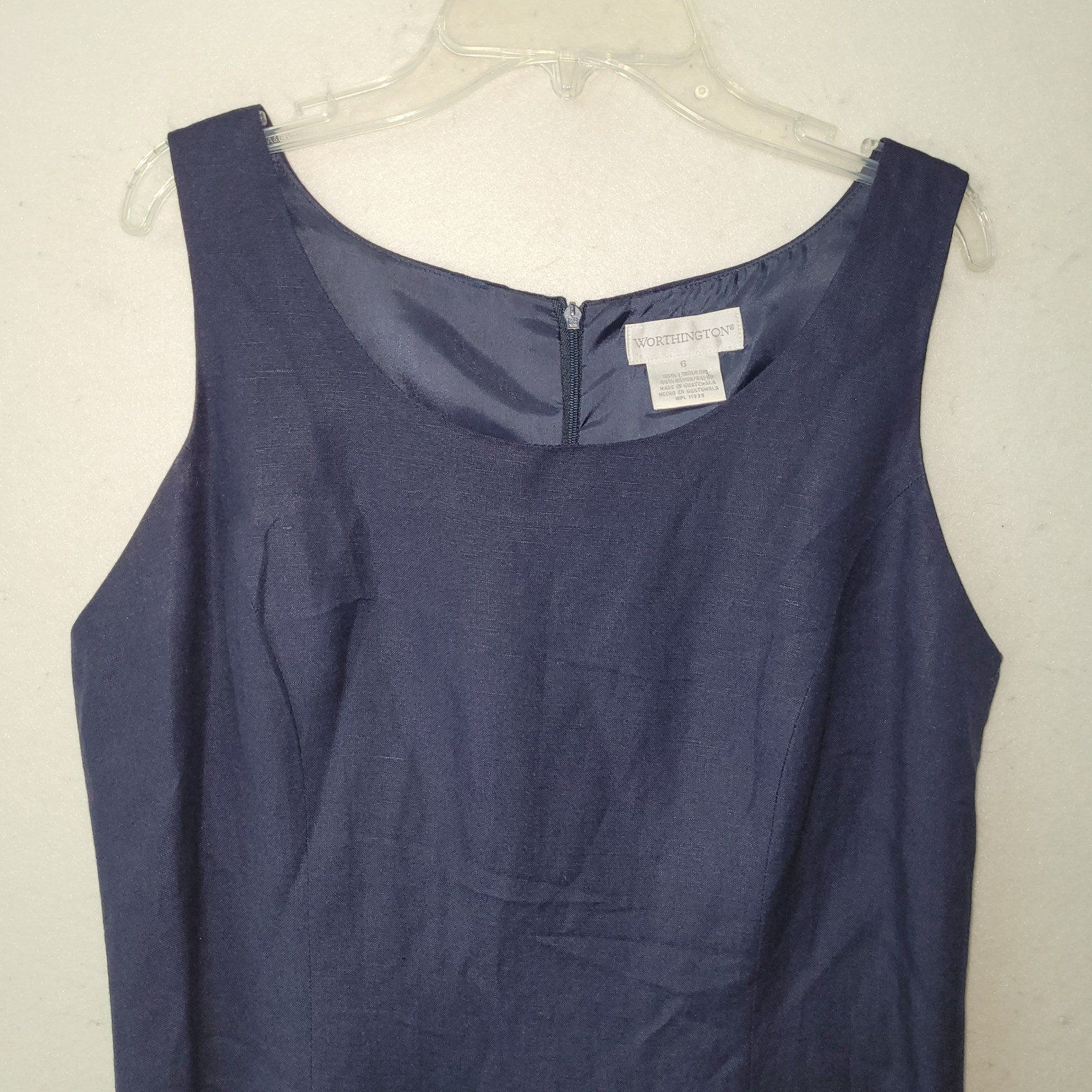 Worthington Dress Womens Size 6 Navy Blue Linen Rayon Sleeveless Sheath Classic