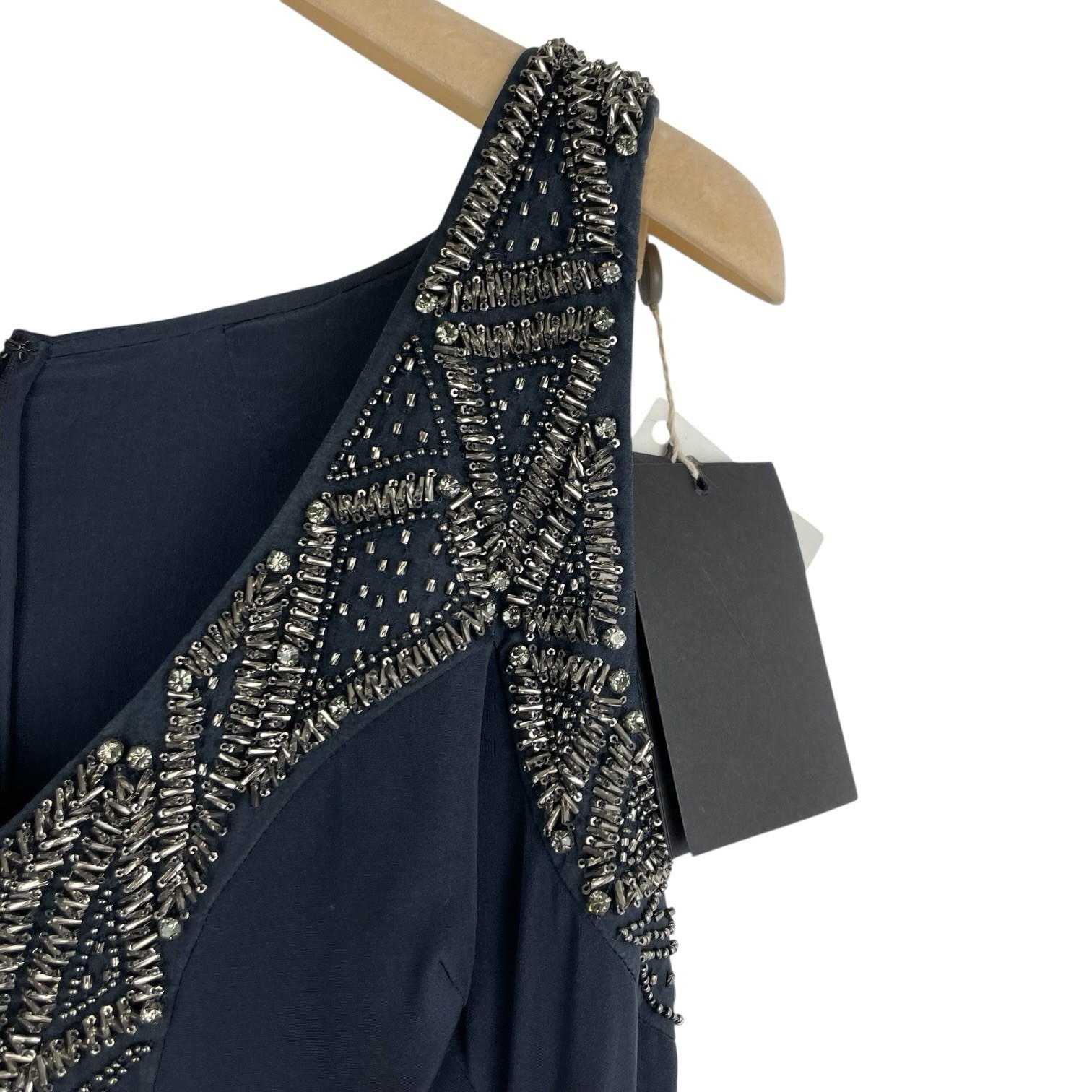 AMANDA WAKELEY Jelena Navy Gown, Size AU/UK 14 US 10, Beaded Silk Evening Dress