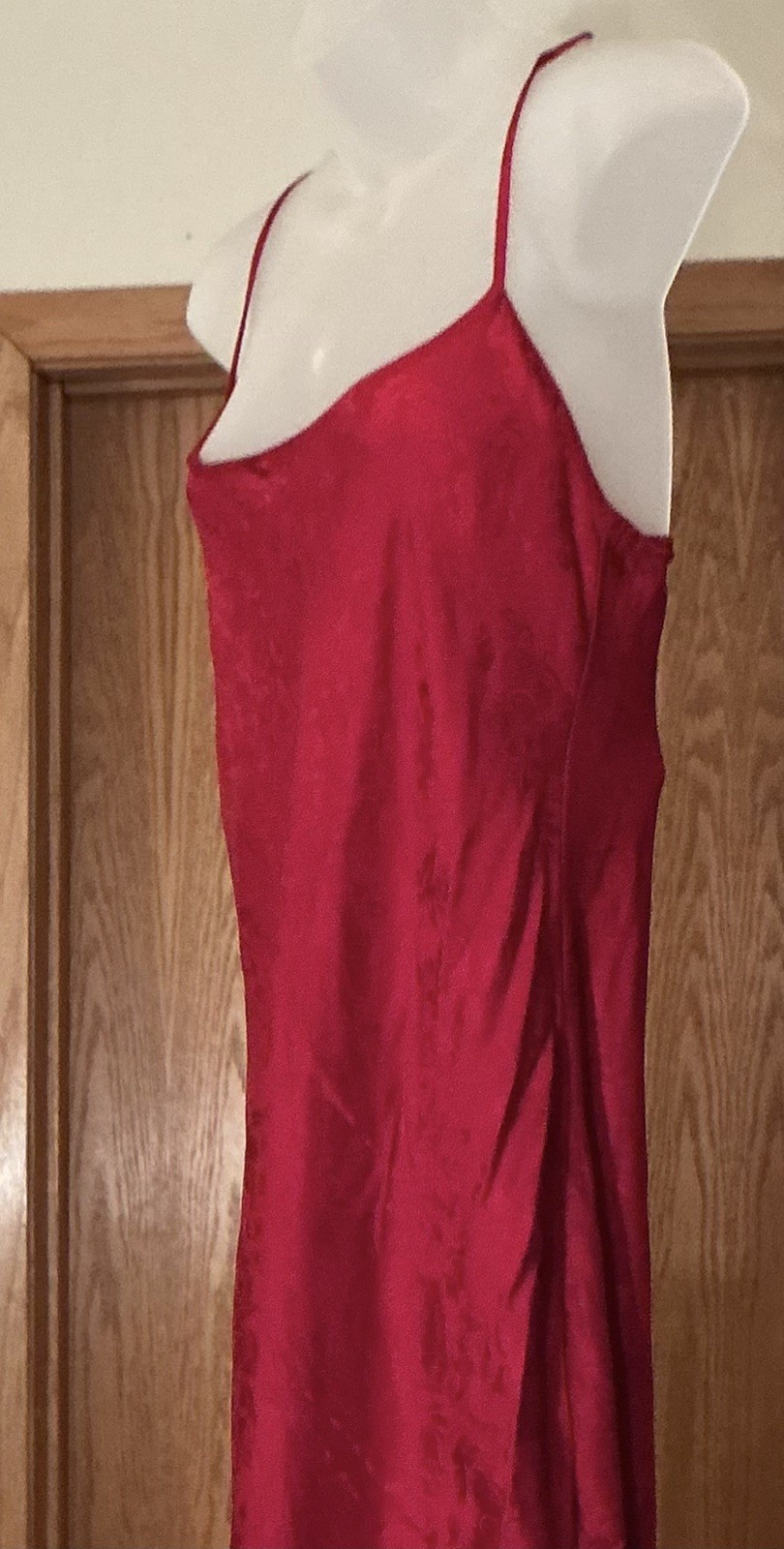 Vtg August Silk Intimates 100% silk, Red Slip Dress Bias-Cut Long Gown Chemise S