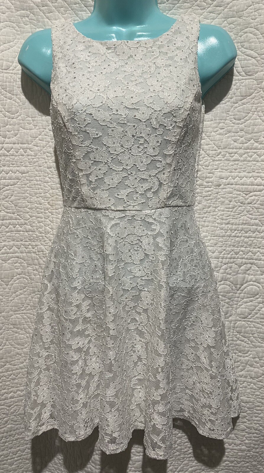 SPEECHLESS SIZE 1 SPECIAL OCCASION DRESS WHITE LACE OPAQUE LINING CRYSTAL SPECKS