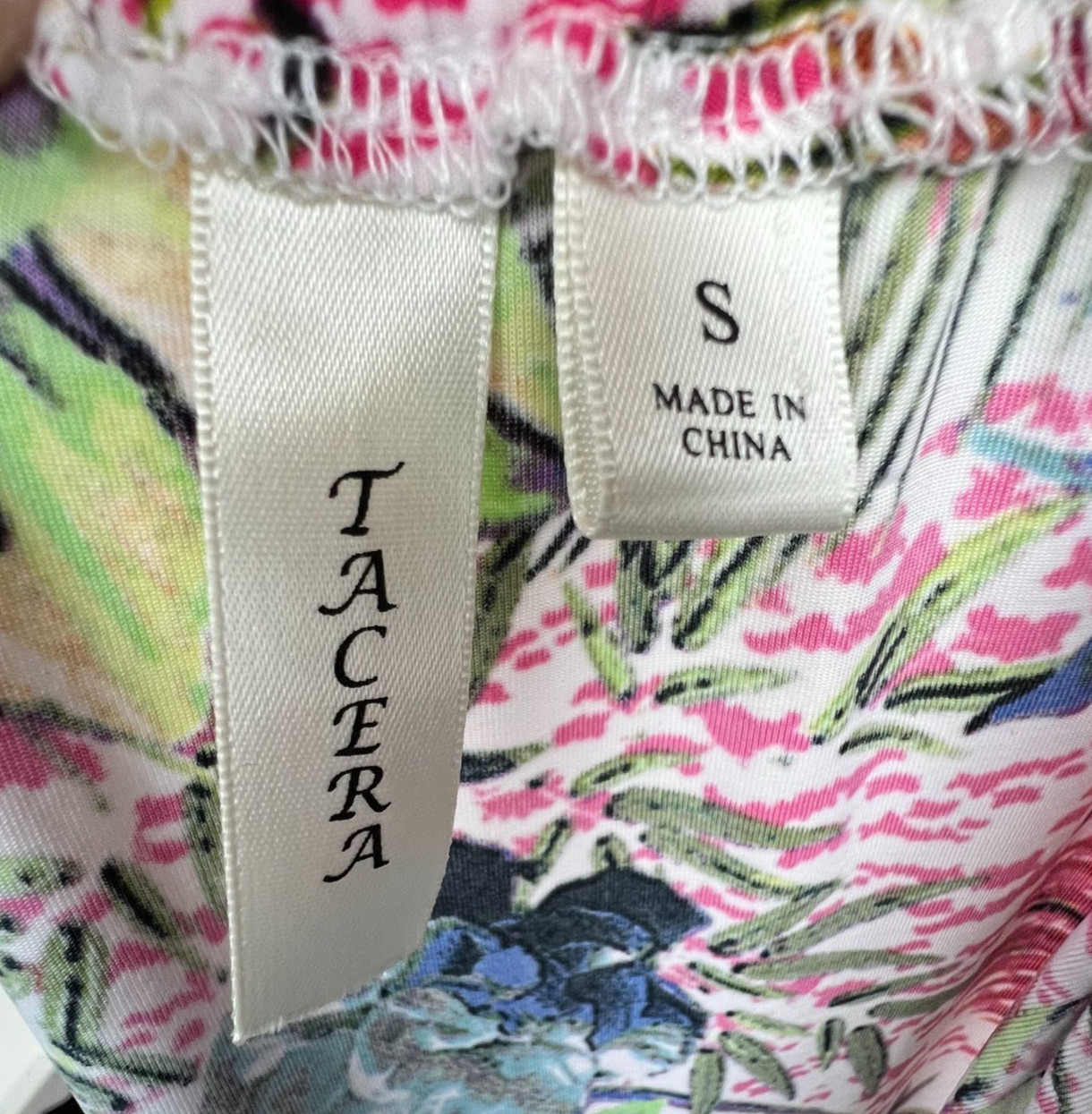 TACERA Off Shoulder Dress Womens Small Multicolor Tropical Floral Print Stretch