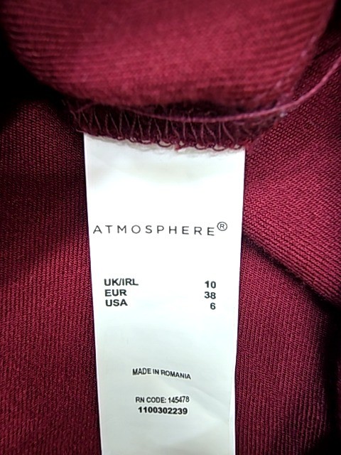 Atmosphere Women’s Burgundy V-Neck Shift Dress UK 10 Pullover Drawstring Tie