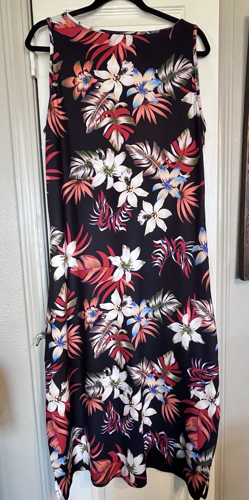 Hawaiian Casual Sleeveless Pullover Dress Black tropical floral size large NWT