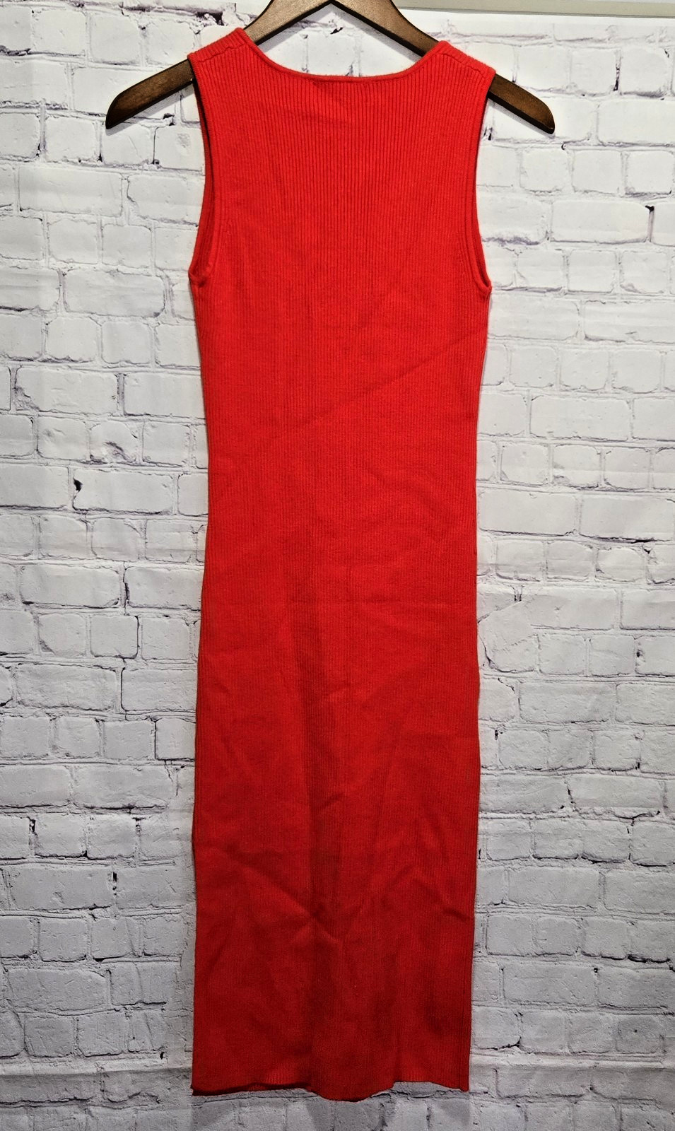 Willow & Wind Red Bodycon Ribbed Knit Sweater Dress Midi M Sexy V Neck Hook Eye