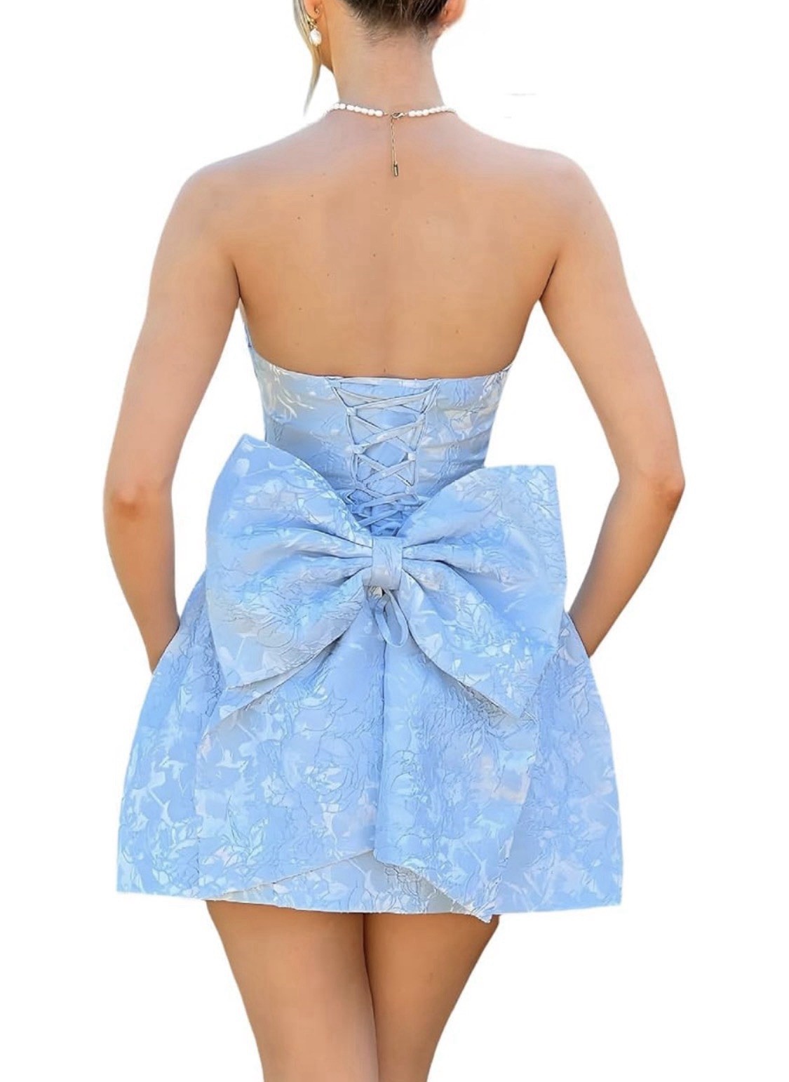 Strapless Dress Removable Back Bow 36-34-38 27” Length Size 10 Large Orig $44