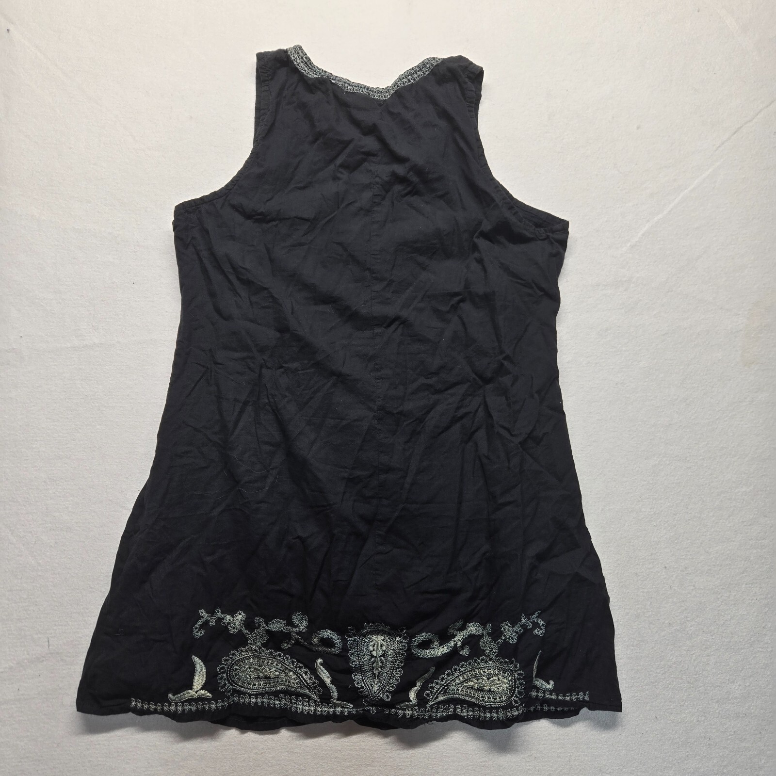 Cute Options Black Sleeveless Embroidered Shirt Cotton Dress Adult Size XL