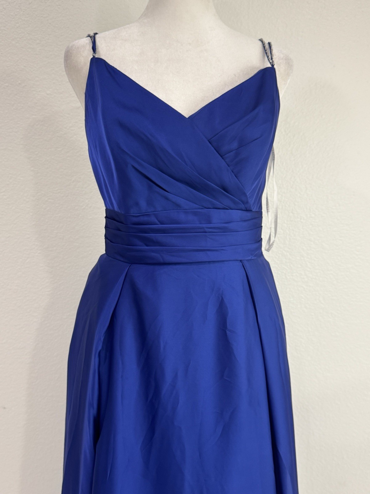 Belsoie Cobalt Blue Gown Size 6 Maxi Beaded Straps Crisscross Back Flowy