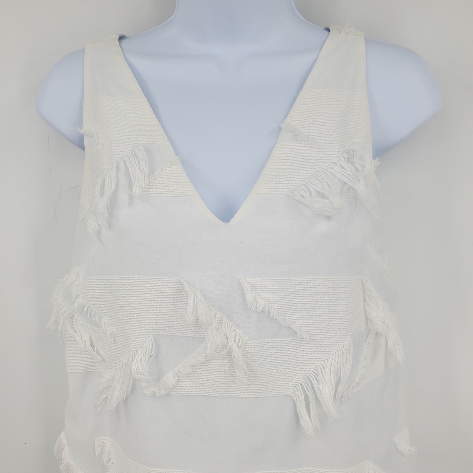 Maeve Anthropologie White Fringework V-Neck Shift Mini Dress 00P Petite Bridal