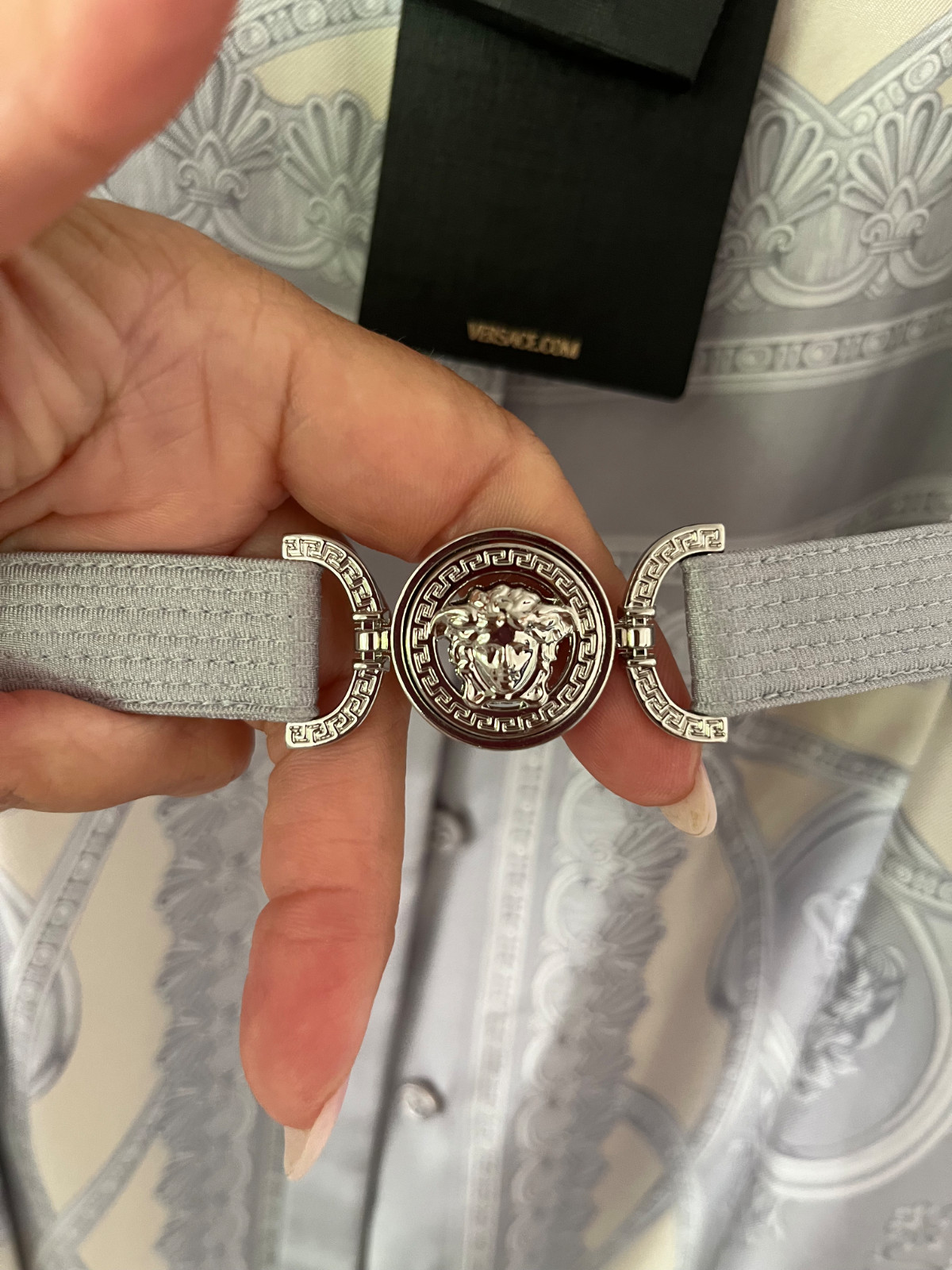 Versace Medusa Grey Silver Rhinestone Shirt Dress 3,100.00 Neverworn SZ:44