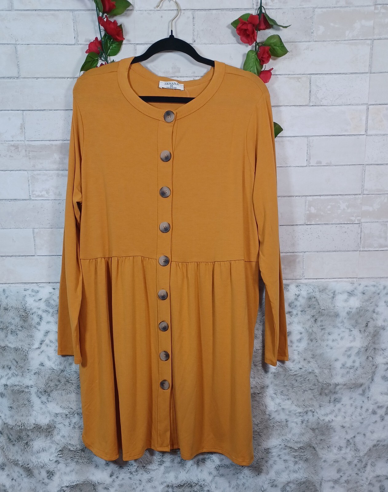Zenana 3XL Dark Mustard Dress Shirred Waist Button Down Has Pockets