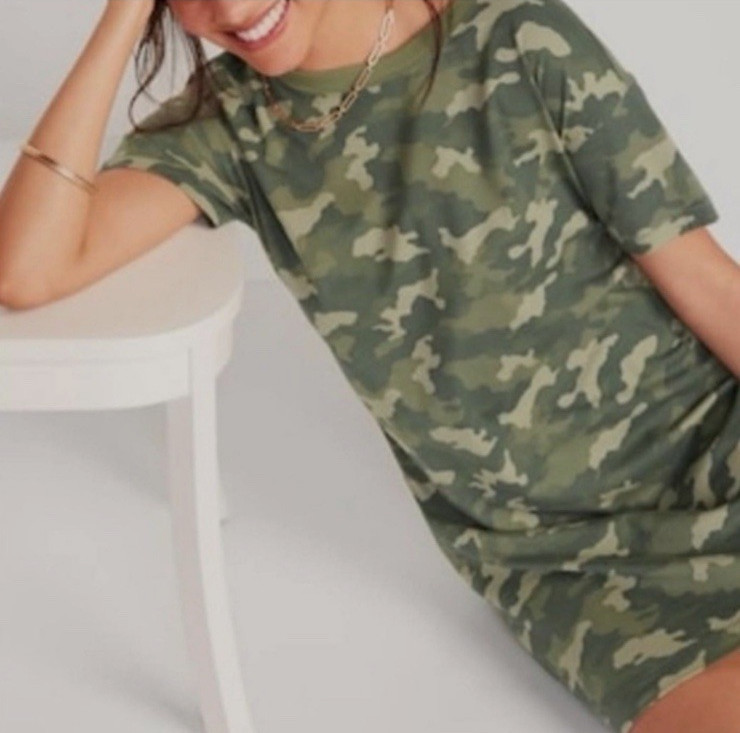 Old Navy Easy Tee Mini Women’s Cotton Green Camouflage T Shirt Dress Size Large