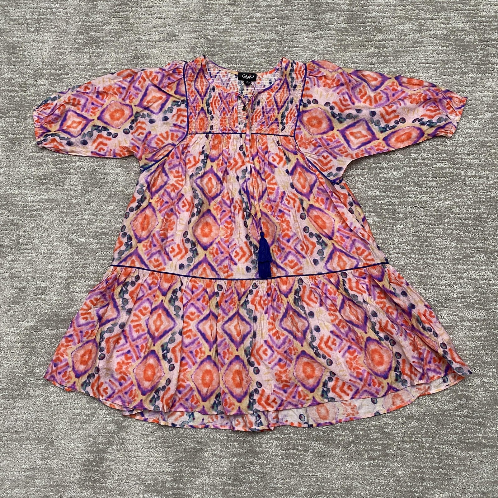 GiGIO USA Dress Womens Medium Pink Colorful Boho Peasant Tassel Tiered