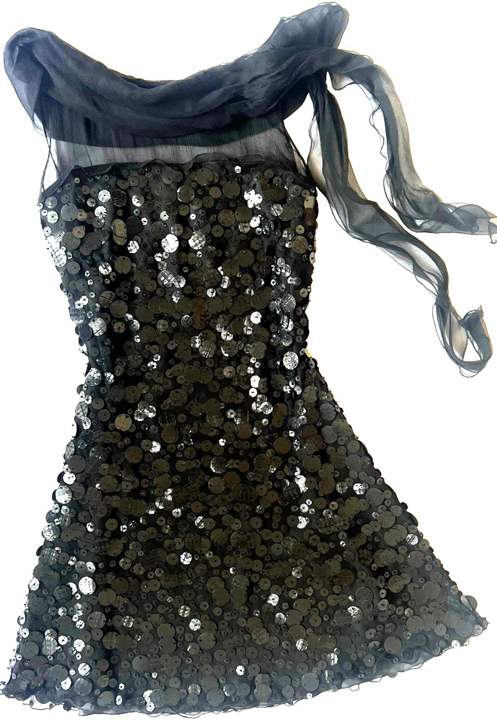 90s Moschino Black Silk Paillette Sequin Cocktail Sheath Bow Evening Dress Italy