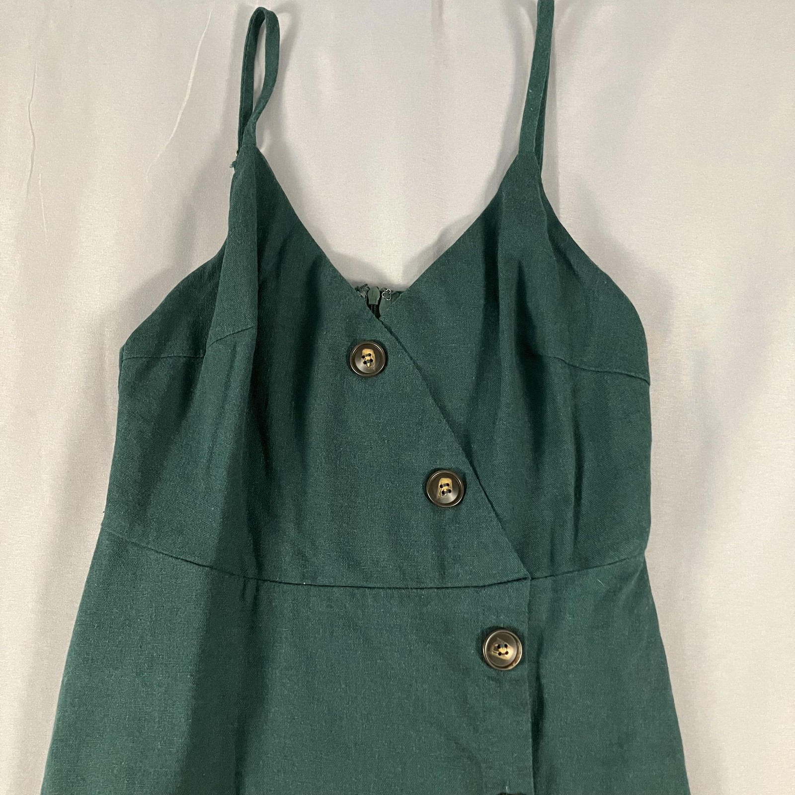 Lush Dress Womens Small Green Button Front Midi Sundress Adjustable Straps