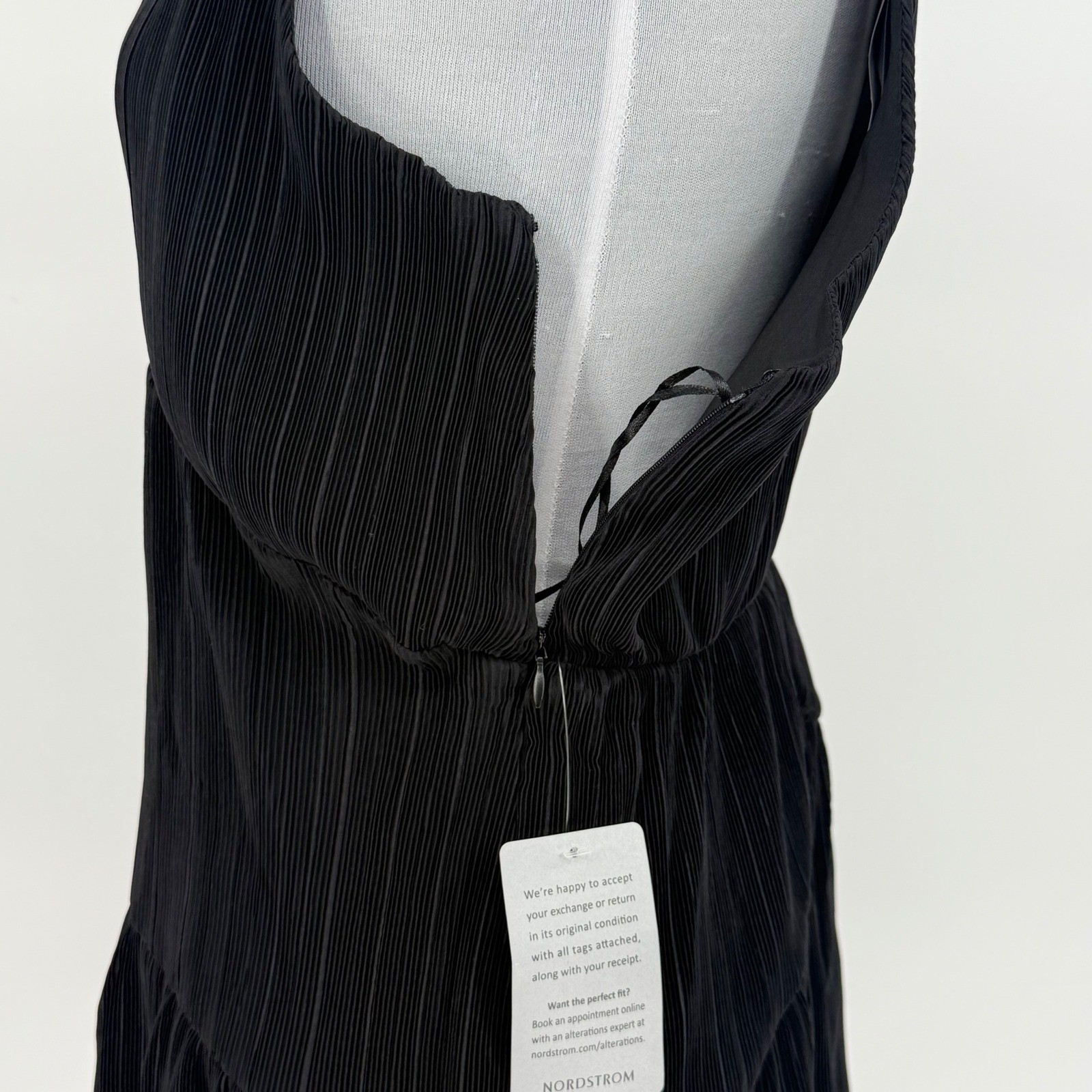 CIEBON Black Pleated Bias Cut Ruffle Mini Dress Size S NWT