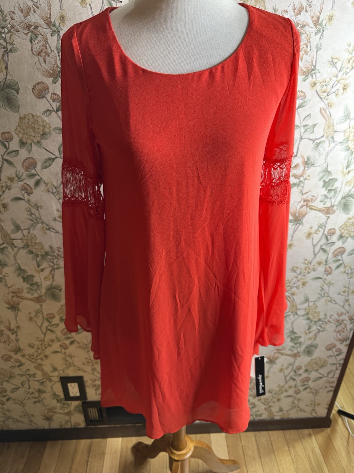 Sequin Hearts Red Dress Size Medium Bell Sleeves Lace