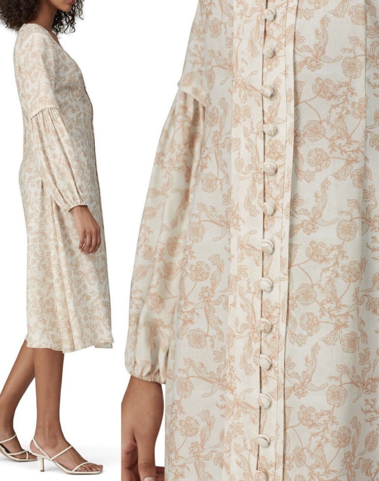 SANCIA The Maryse Long Sleeve Buttons Midi Dress Size M